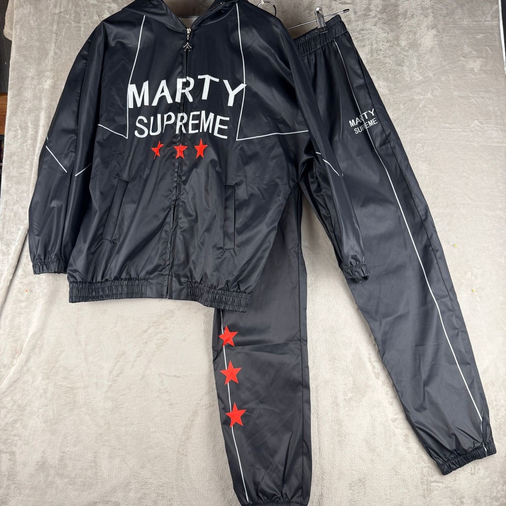 Marty Supreme Mens Graphic‎ Costume Tracksuit Set Black Hooded Jacket Pants L